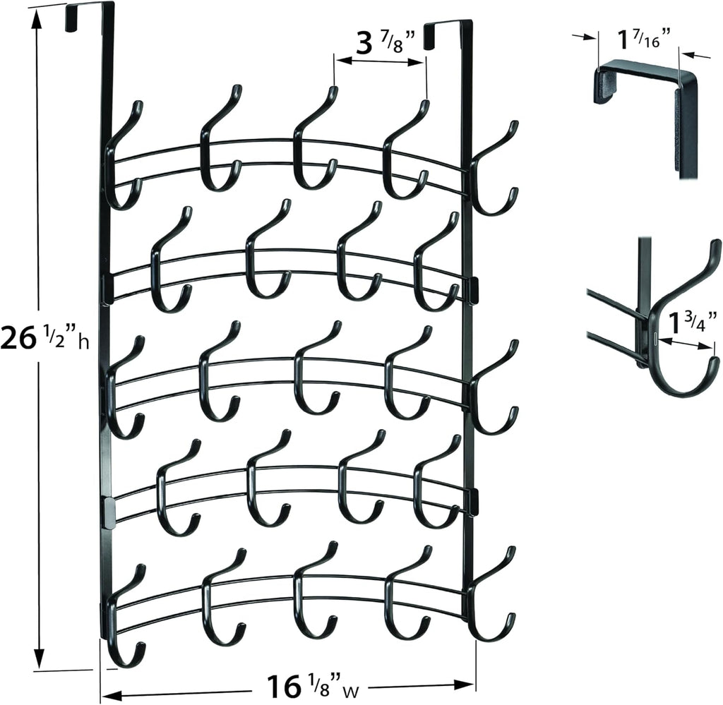 LYNK Professional® Home™ Over the Door Hooks - 46 Hook – Over the Door Coat Rack - Over the Door Hanger - Hanging Towels or Clothes - Bathroom, Bedroom, Laundry Room - Lifetime Ltd. Warranty, Black