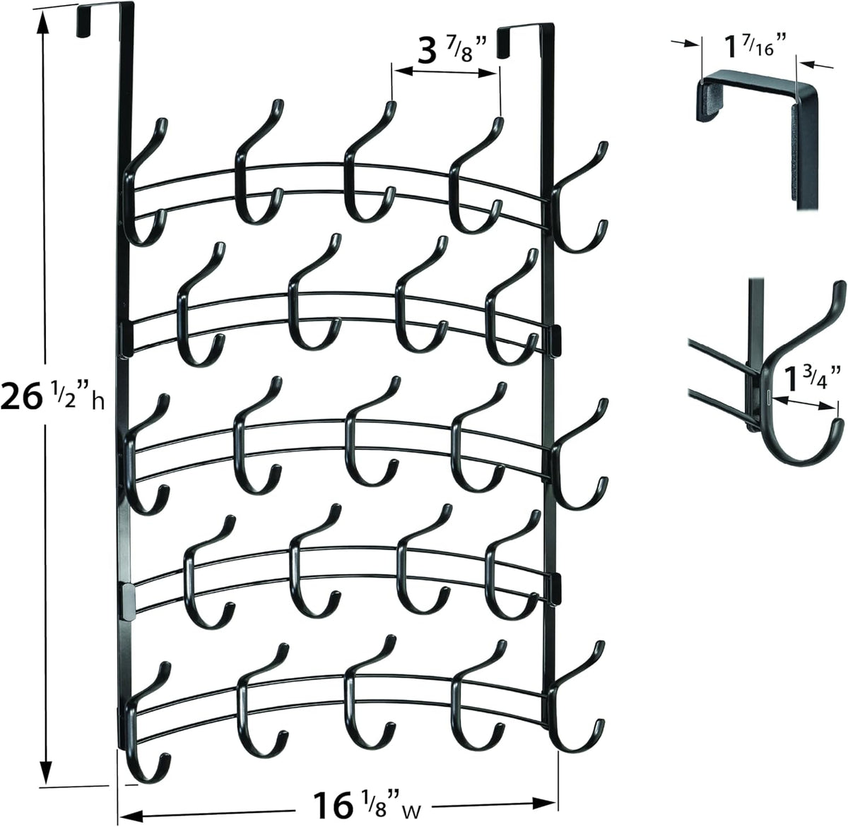 LYNK Professional® Home™ Over the Door Hooks - 46 Hook – Over the Door Coat Rack - Over the Door Hanger - Hanging Towels or Clothes - Bathroom, Bedroom, Laundry Room - Lifetime Ltd. Warranty, Black