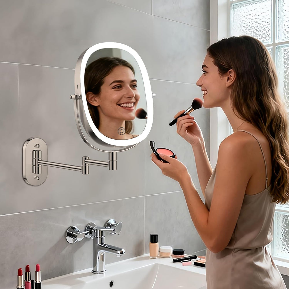 FUNTOUCH 5000mAh Rechargeable Wall Mounted Lighted Makeup Mirror,Nickel