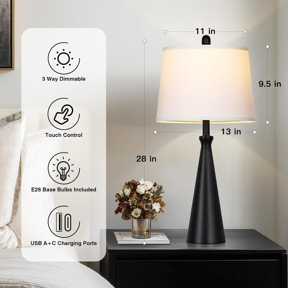 Rinweey 28" Black Table Lamps Set of 2, Touch Control Tall Living Room L...