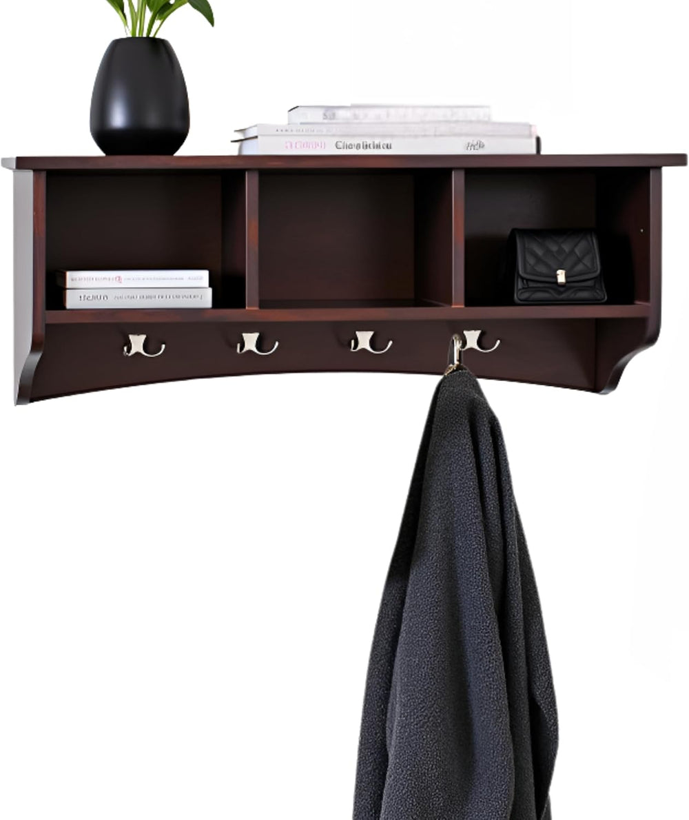 Alaterre Shaker Cottage Wall-Mounted Coat Rack with Cubbies, Espresso, 36”