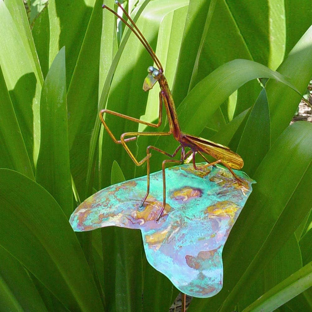 Copper Praying Mantis Garden Sculpture & Stake, American Made