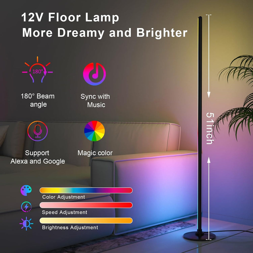 Lanmonlily Corner Floor Lamp, Alexa Compatible, RGBICW, Music Sync