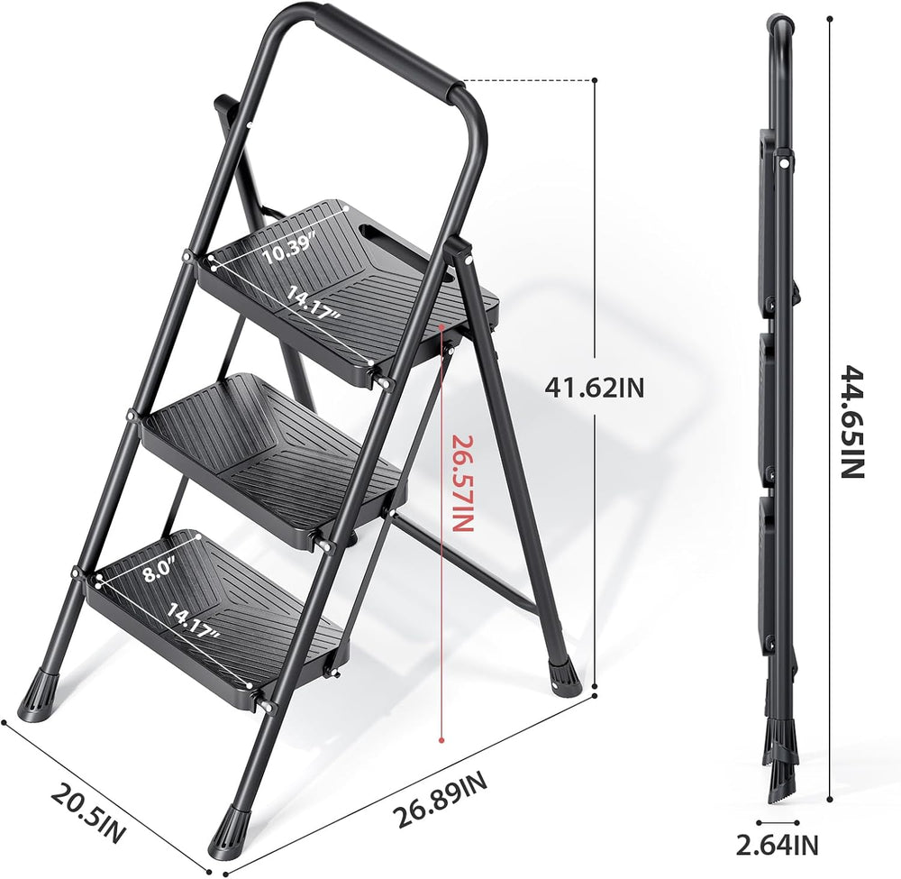 KINGRACK Folding 3 Step Ladder, Step Stool with Anti-Slip Pedals