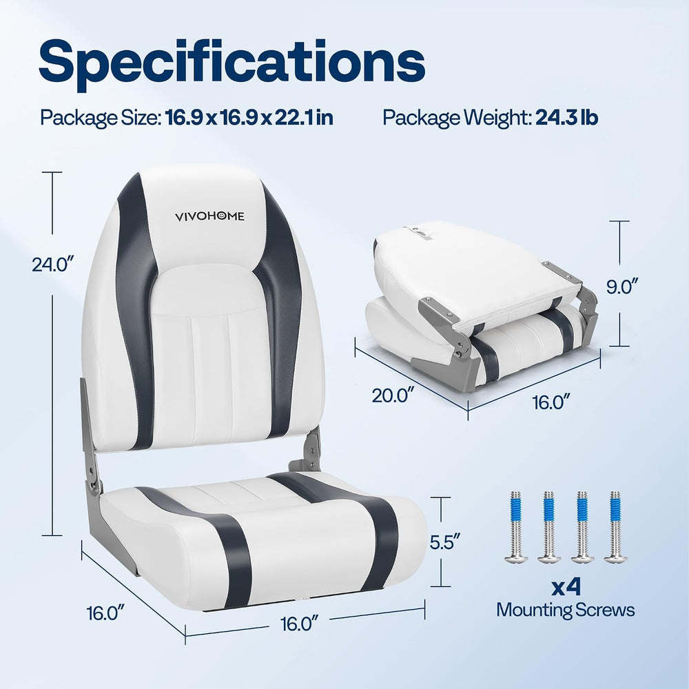 VIVOHOME Folding High Back Boat Seats, 2 Pack Waterproof Boat Captain Chair