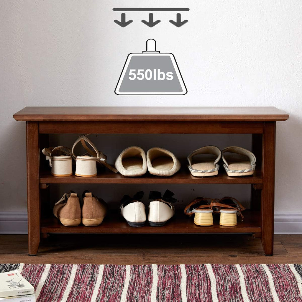 XKZG Shoe Rack Bench Wooden Shoe Storage Bench Rustic Solid Wood Entryway Bench (Brown,31.5")