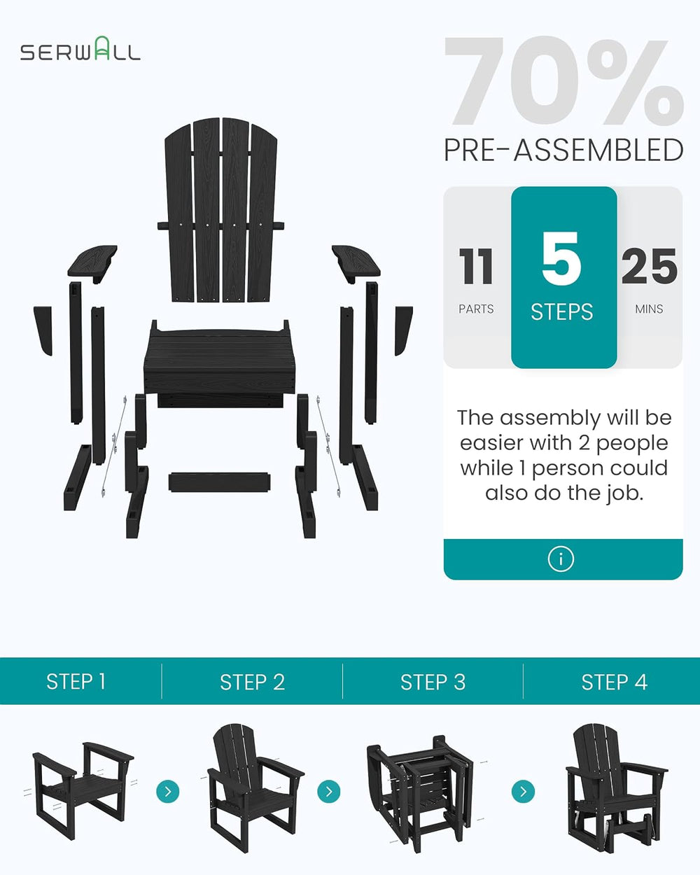 SERWALL HDPE Outdoor Glider, All-Weather Patio Glider Rocker