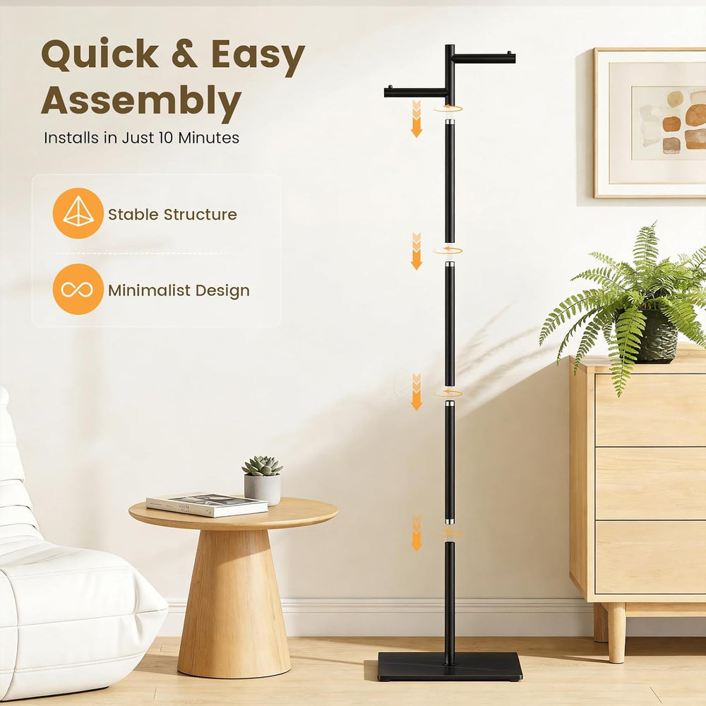 Metal Freestanding Coat Rack, 68.9"H Z-Shaped Coat Tree with Natural Roc...
