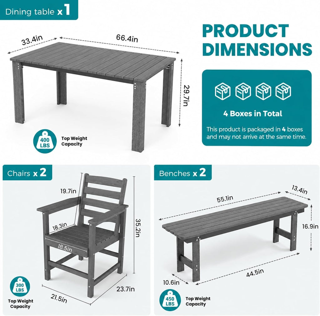 dining table set, 5-piece hdpe outdoor dining set, side view