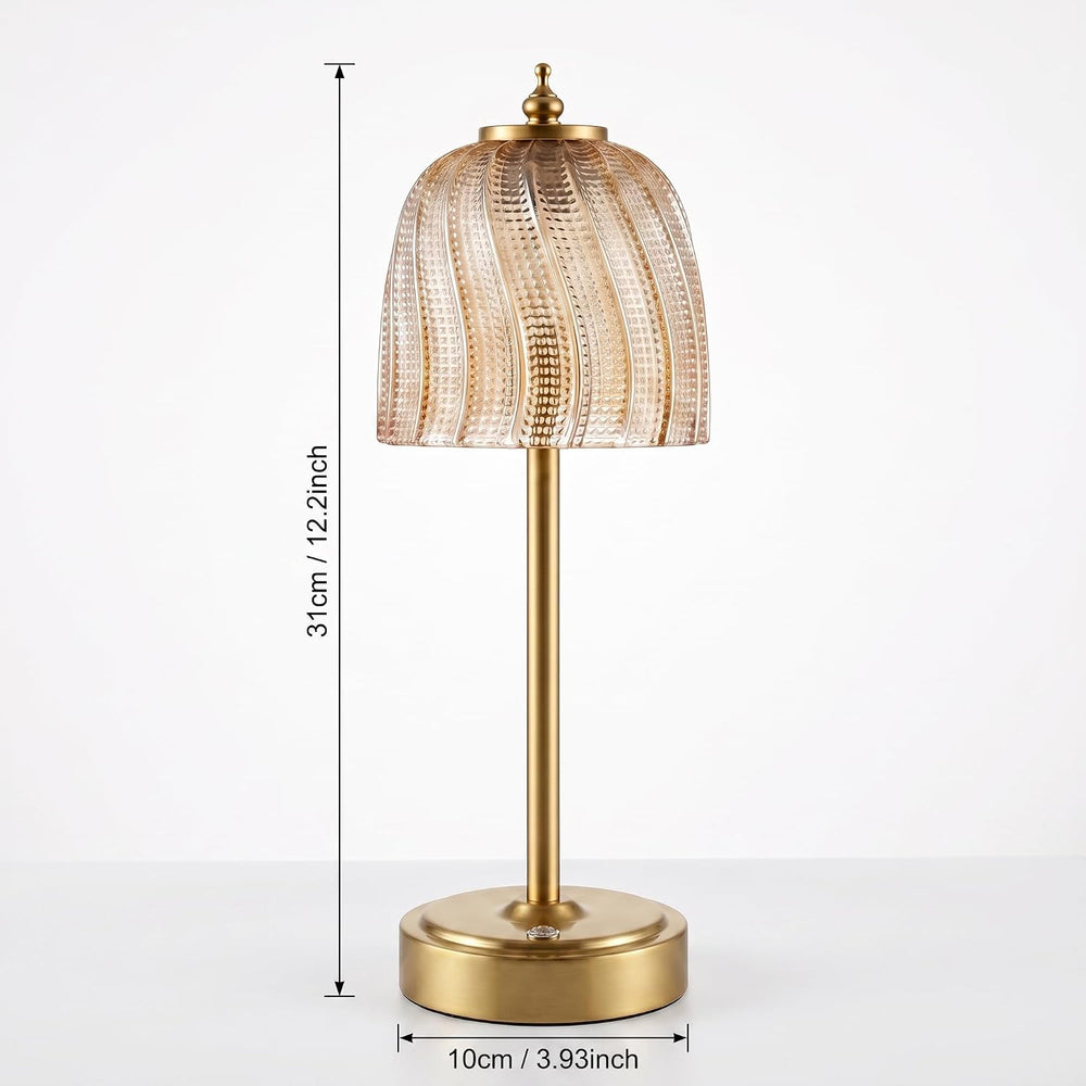 Cordless Glass Table Lamp, Rechargeable Amber Bedside Lamp