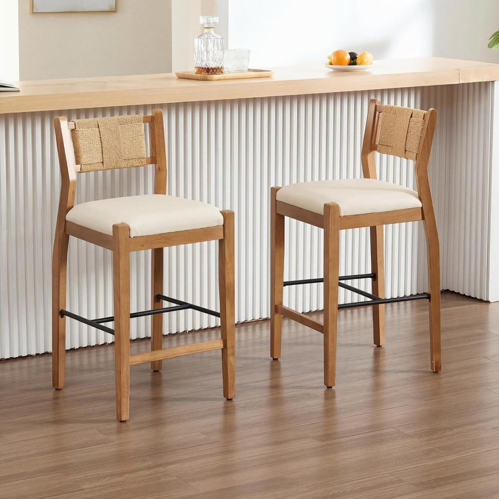 CIMOTA Rattan Counter Height Bar Stools Set of 2, 26" Farmhouse Barstool...