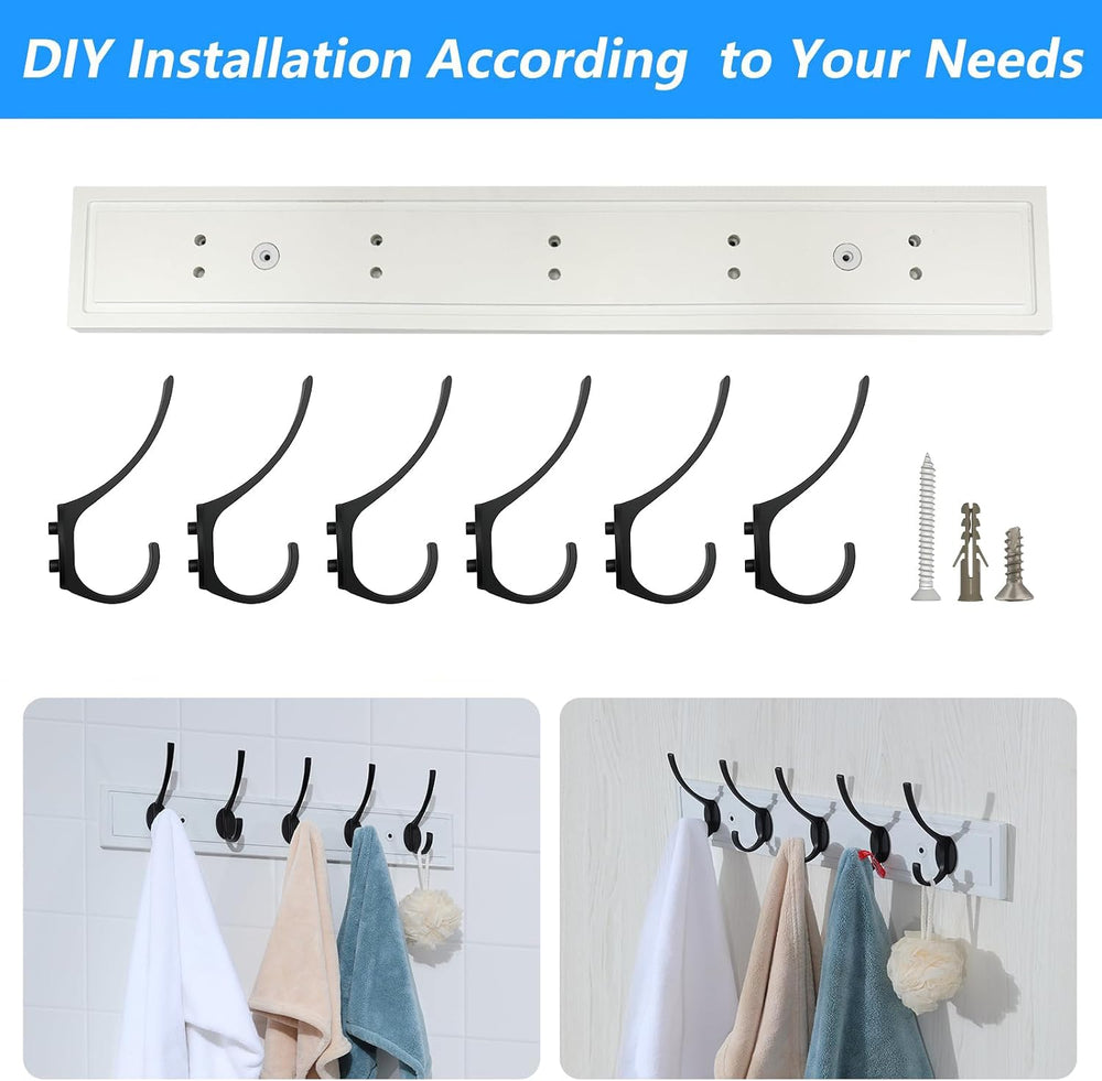 Wall Mounted Coat Rack, 27 Inch MDF Board with 5 Double Hooks, White