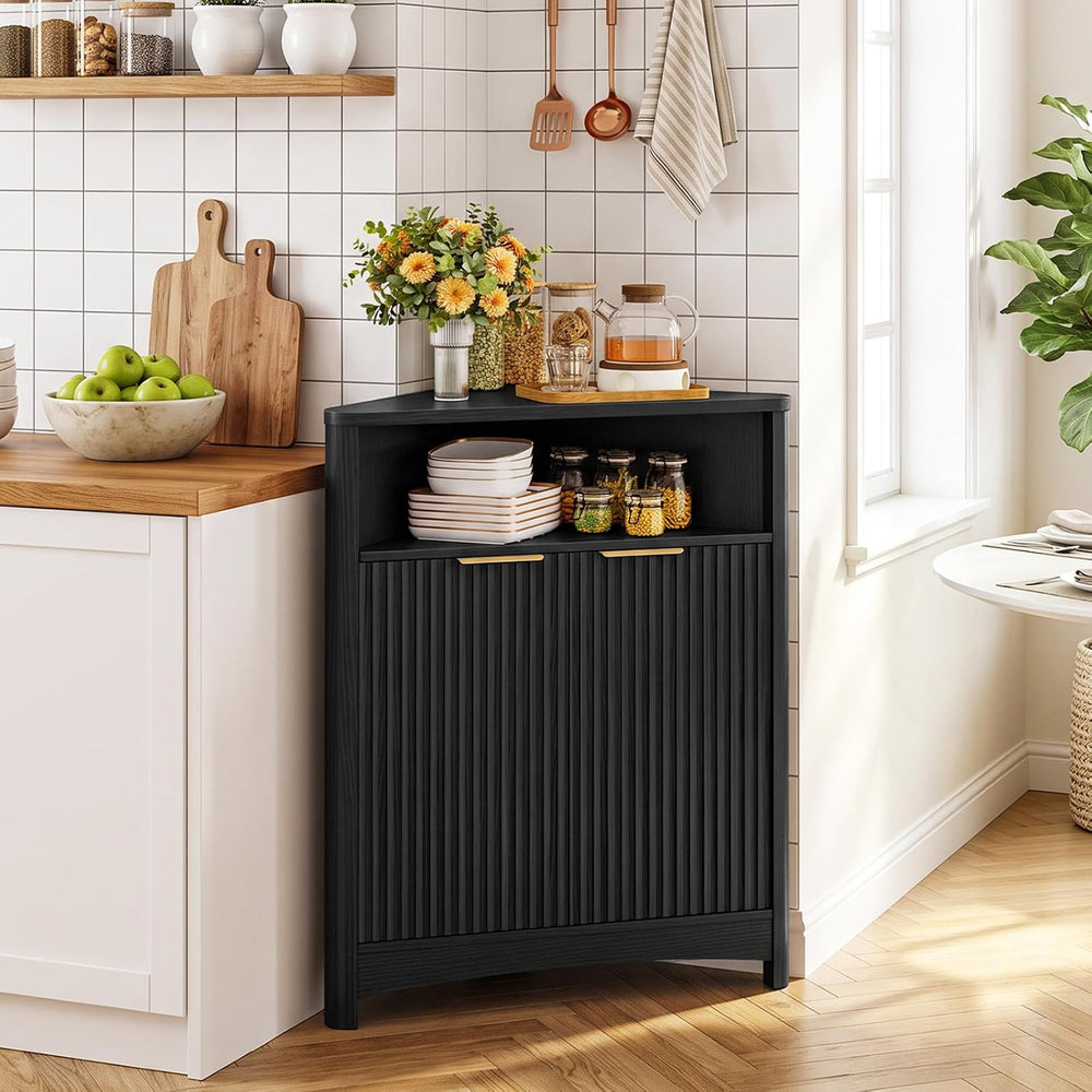 CHOEZON Corner Cabinet, Corner Storage with Fluted Panels and Adjustable Shel...