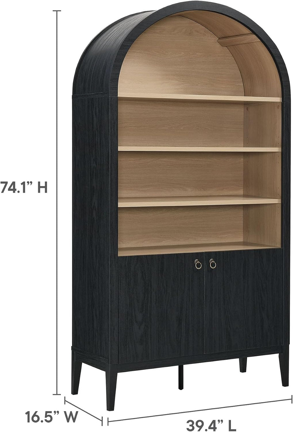 Modway Nolan Tall Arched Storage Display Cabinet in Black - 74 Inch Arch Book...