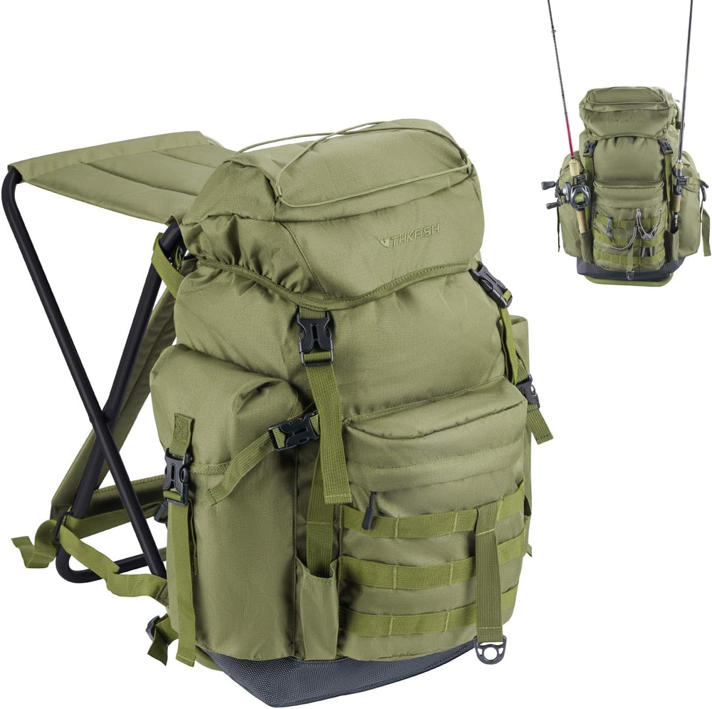 THKFISH Large Capacity Fishing Hunting Backpack Chair with Rod Holder
