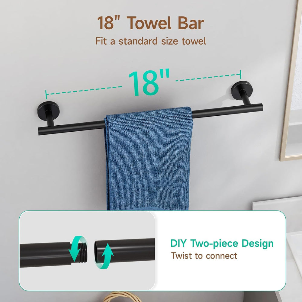 USHOWER 4PCS Matte Black Bathroom Accessories Set, 18-Inch Towel Bar Set