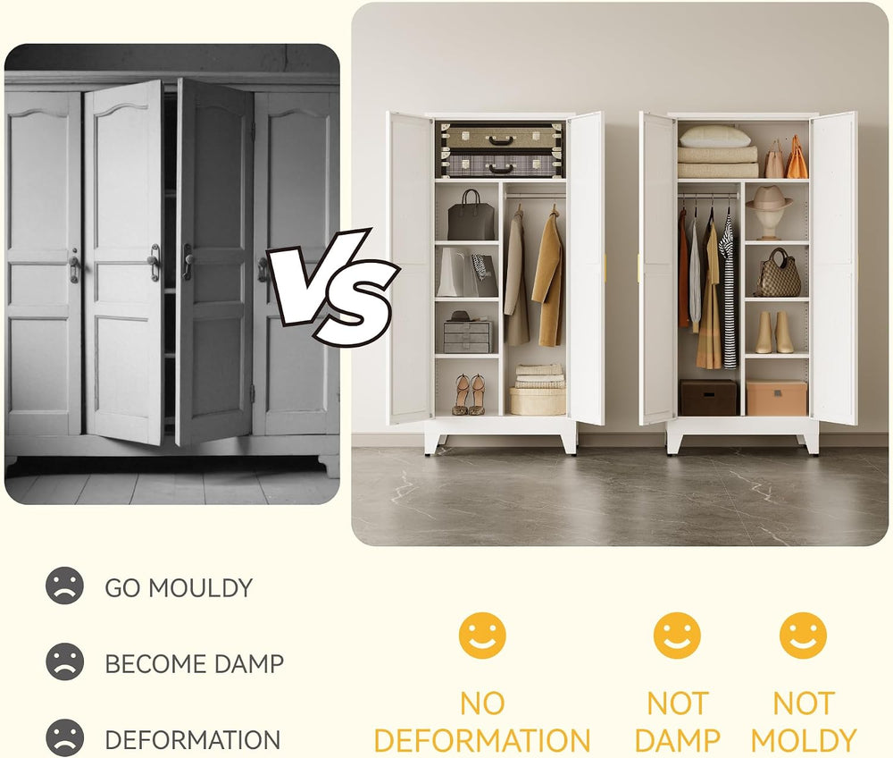 Metal Armoire Wardrobe Closet, Bedroom Armoires with Hanging Rod