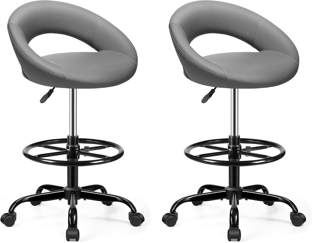 BESTFAIR Ergonomic Drafting Chair, Height Adjustable Rolling Stool, Gray