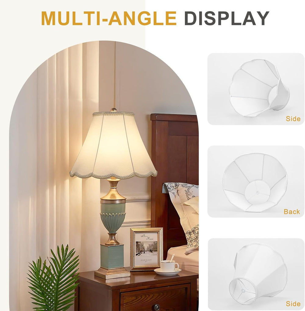 Scalloped Lamp Shades Set of 2, White Lamp Shade with Petal Edge Braid, 6.1&q...