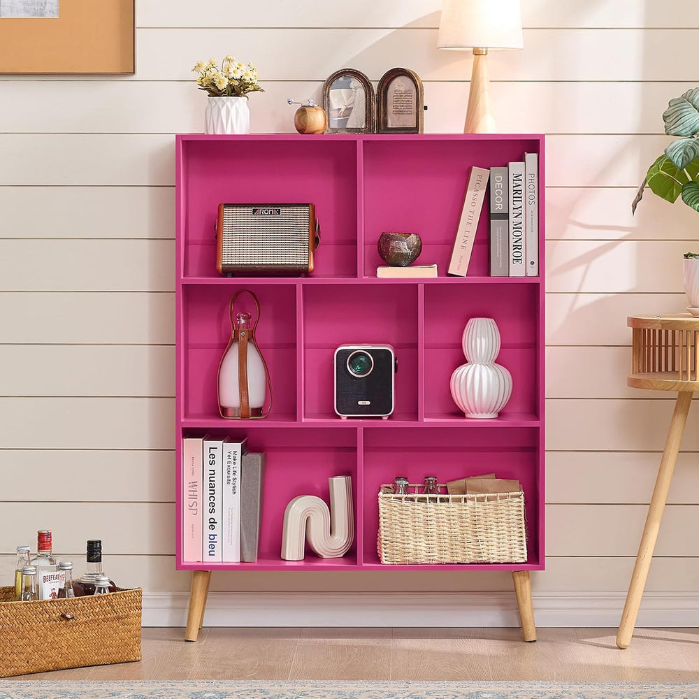 LEYAOYAO Cube Bookshelf, Mid-Century Modern Book Shelf with Legs, Pink