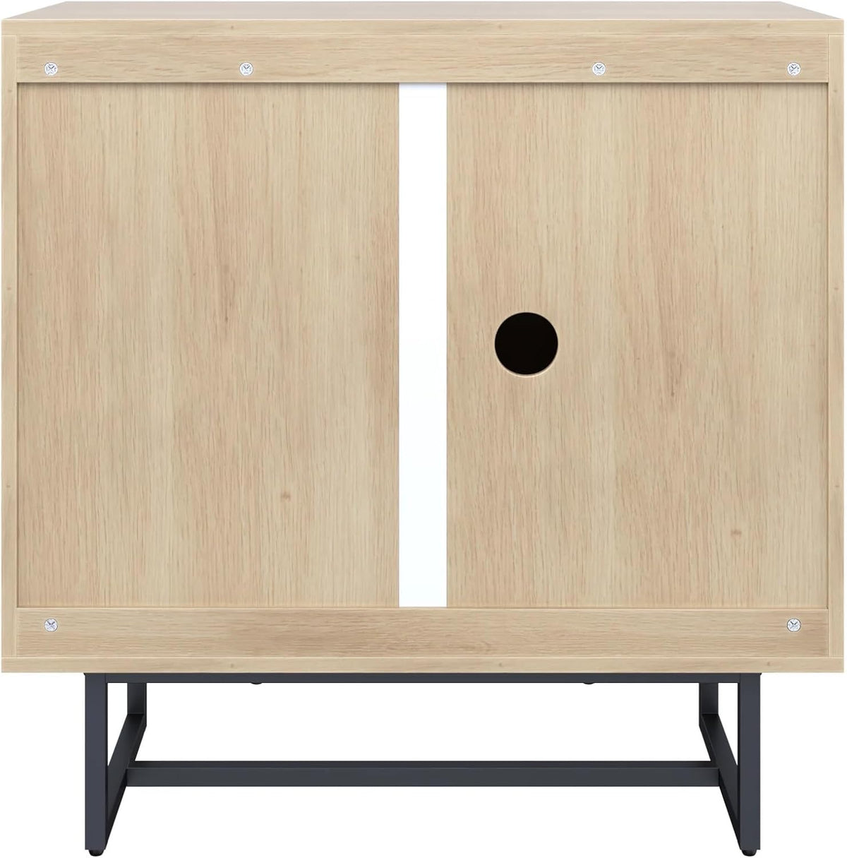 Nathan James Kova Accent Sideboard Storage Cabinet in Light Wood and Rattan with Metal Frame, Adjustable Shelves and Cane Doors, for Hallway, or Living Room, Light Oak/Cane/Black