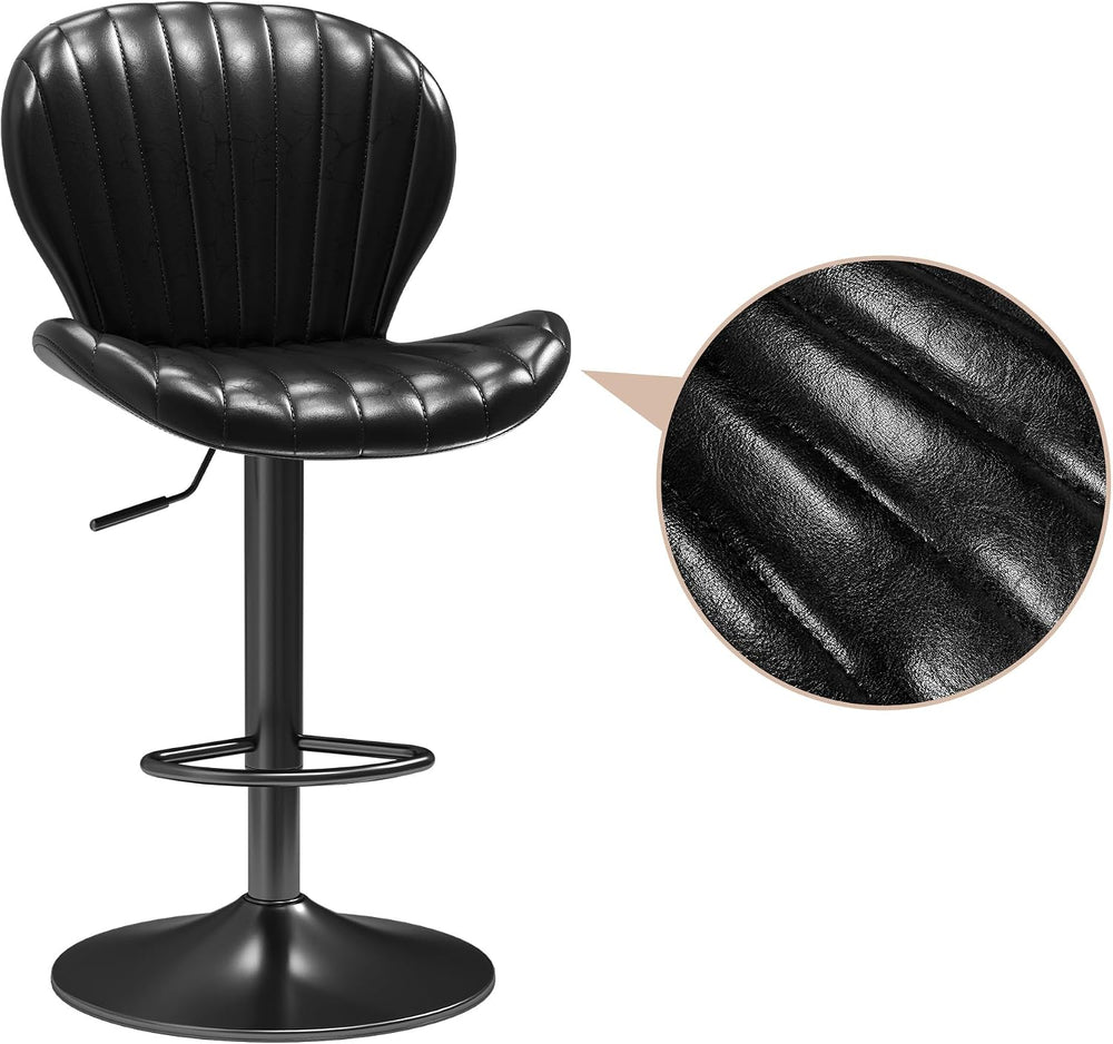 LIVELYGLOW Swivel Bar Stools Set of 2, PU Leather Chairs for Kitchen Black