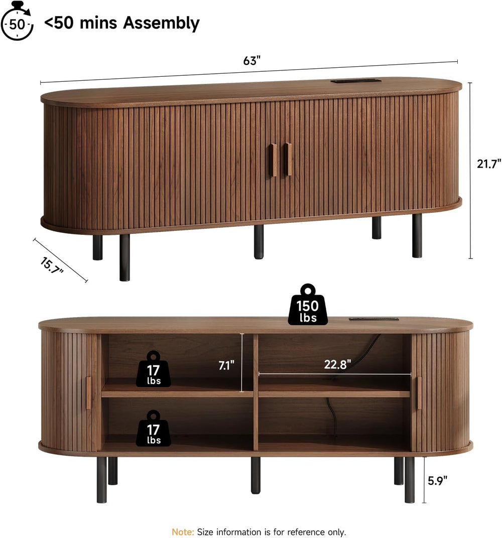 ONBRILL 63" TV Stand with Power Outlet & Storage for TVs up to 70&qu...