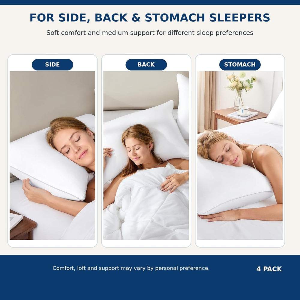 CozyLux Bed Pillows King Size Set of 4, 19" x 34", Medium Support