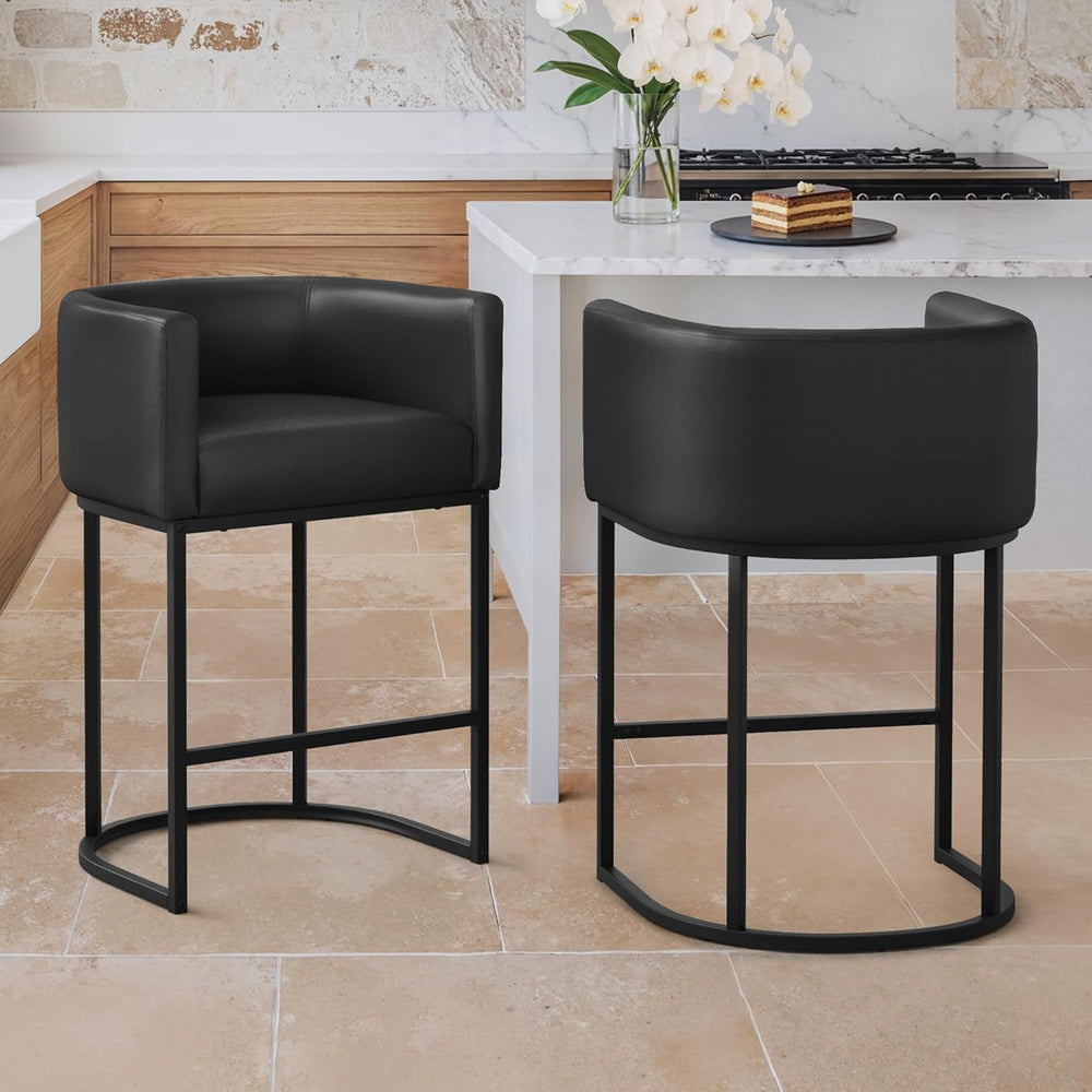 LUE BONA Counter Height Bar Stools Set of 2, Modern Barrel Counter Stools wit...