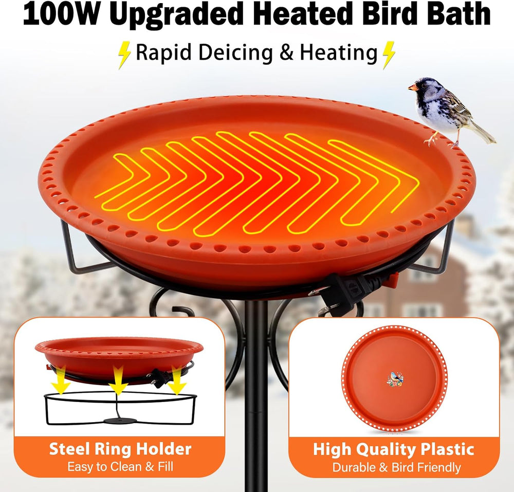 Daoeny 100W Heated Bird Baths for Outdoors, Heated Birdbath, Terracotta