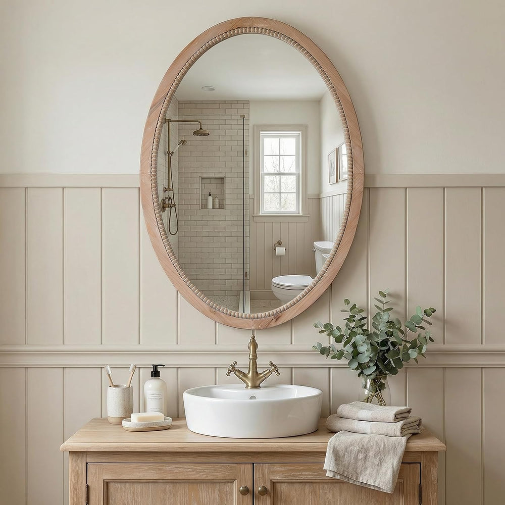sawsile Oval Wood Mirror,20x30 Farmhouse Vanity Boho Bathroom Wall Mirrors