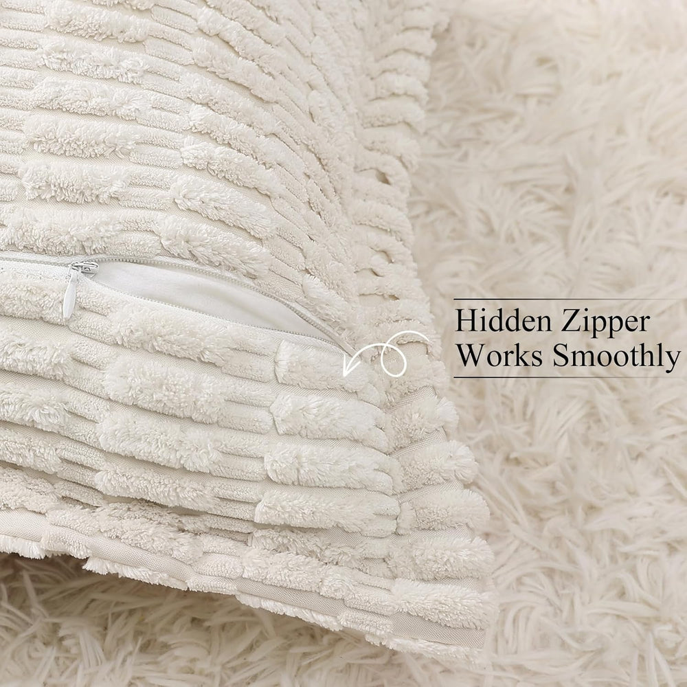 decorUhome Cream White Corduroy Fall Throw Pillow Covers 26x26 Set of 2
