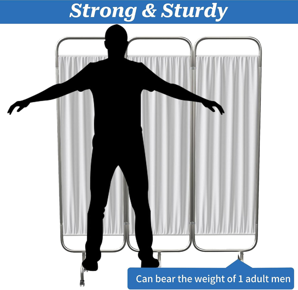 3-Panel Medical Privacy Screen on Wheels, Portable Medical Screen