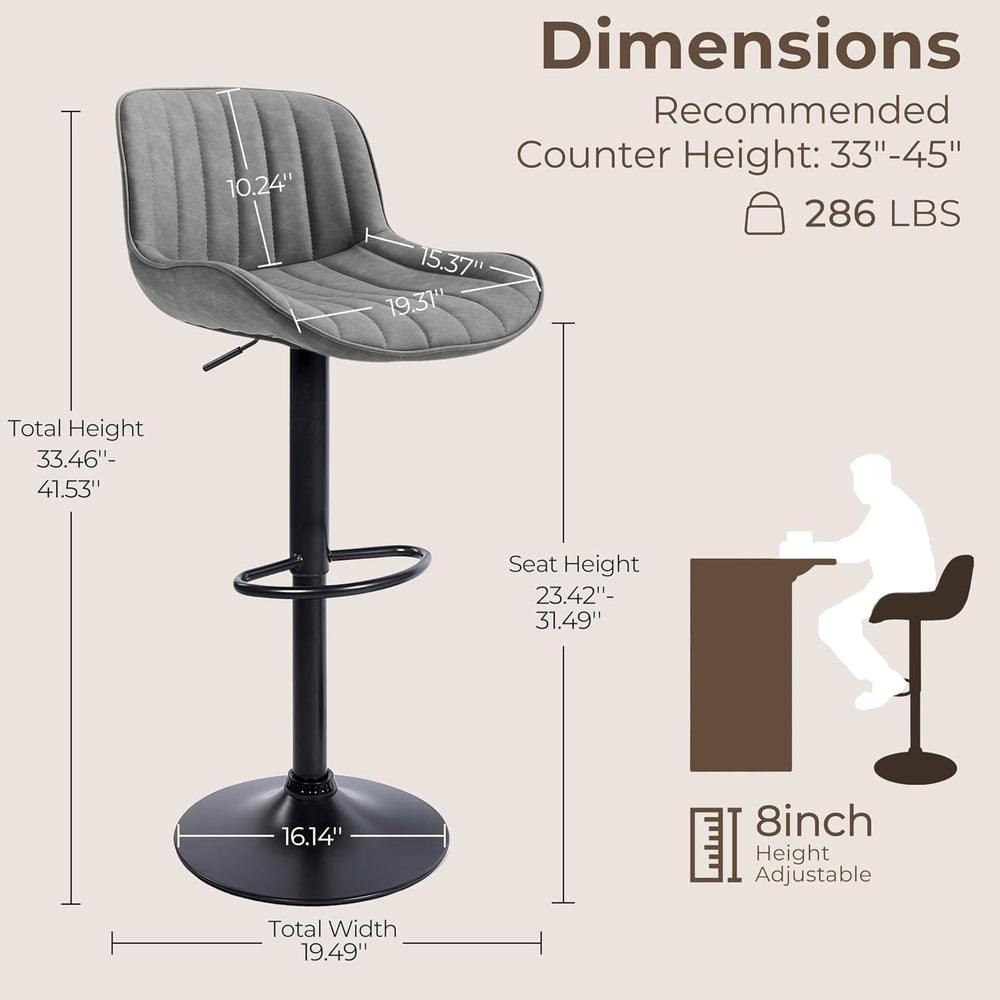 Volans Bar Stools Set of 2, Mid Century Modern Faux Leather Swivel Adjustable...