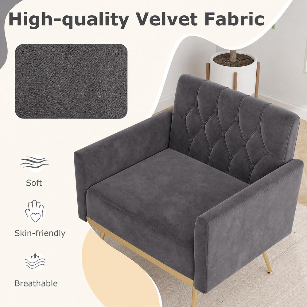 GIANTEX Modern Velvet Accent Chair, Upholstered Single Sofa Chair (Grey)