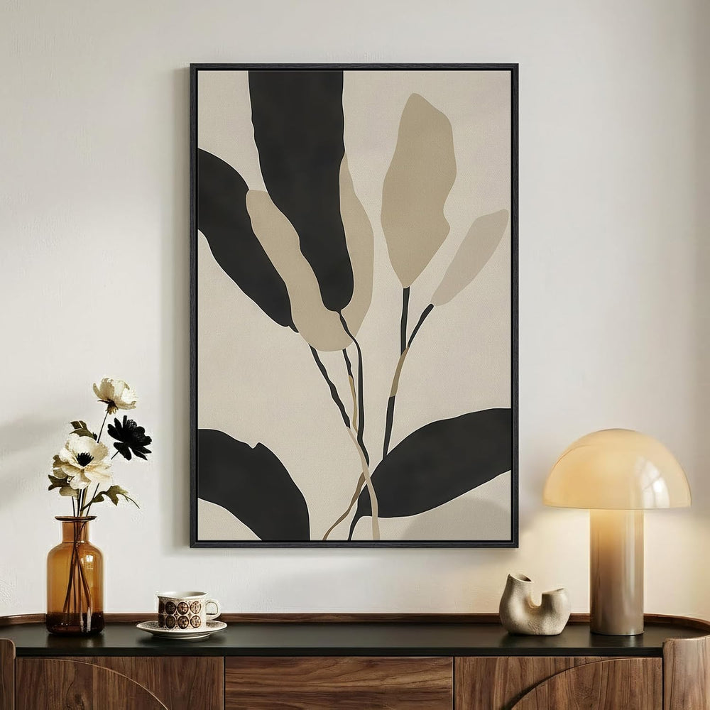 Framed Boho Neutral Abstract Botanical Wall Art for Living Room, 24x36 Inch