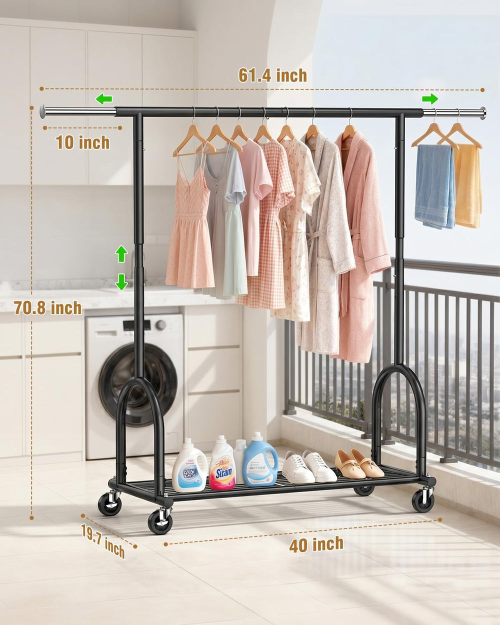EAGMAK Rolling Clothes Rack Heavy Duty Clothing Racks with Wheels, Black