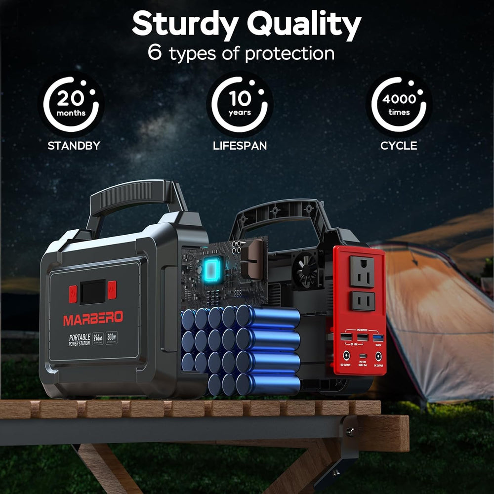 MARBERO Portable Power Station 350W Peak Camping Solar Generator Laptop Charg...