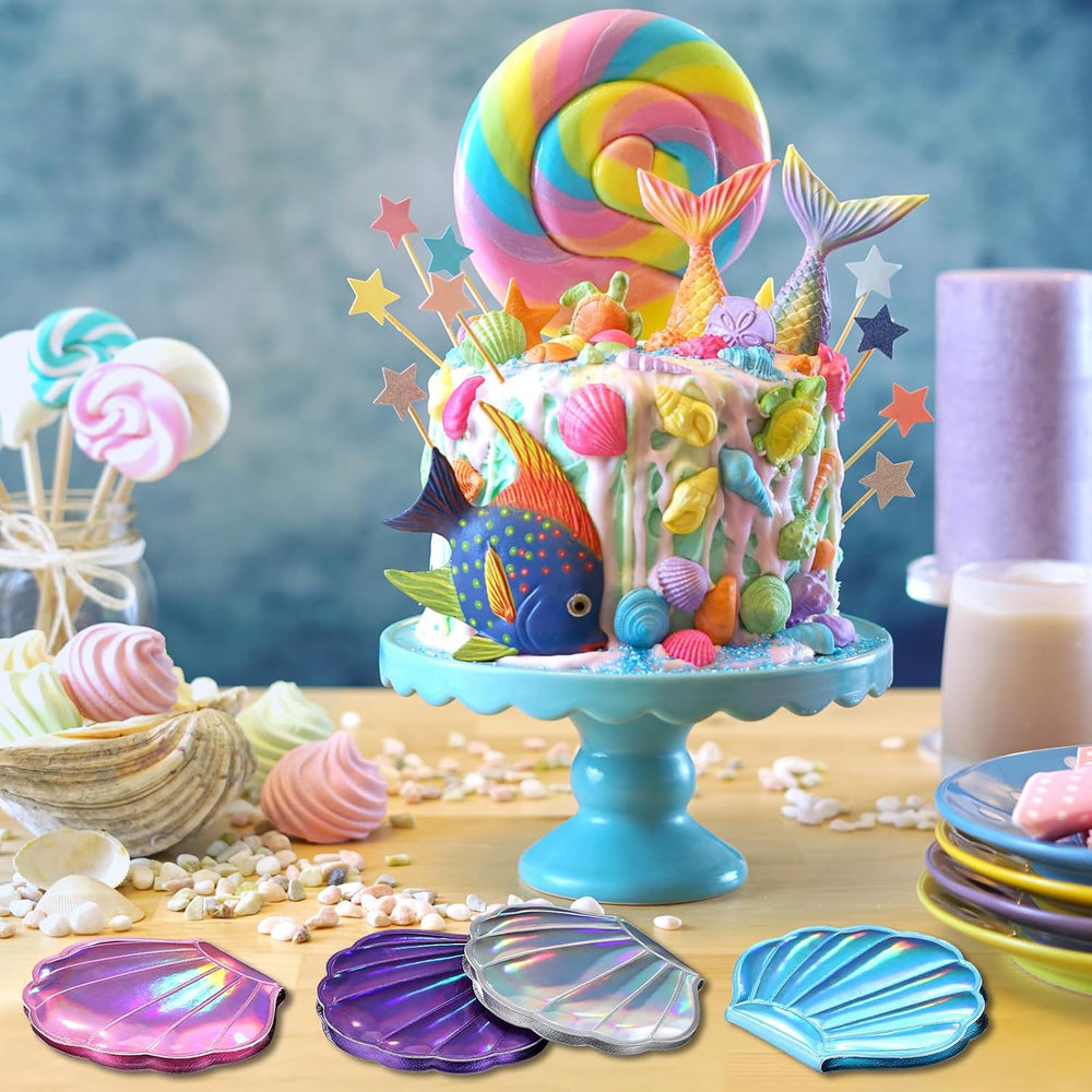 Barydat 24 Set Seashell Compact Mirror Bulk Mermaid Party Favors, 4 Colors