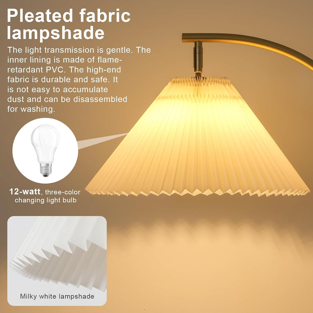 Unique Gold Arc Pleated Floor Lamp, 12W Bulb 3-Color Dimming