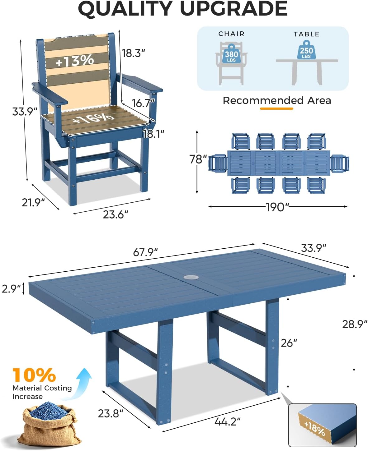 K Knowbody 12-Piece Outdoor Patio Dining Table and Chairs Set, Seats 10