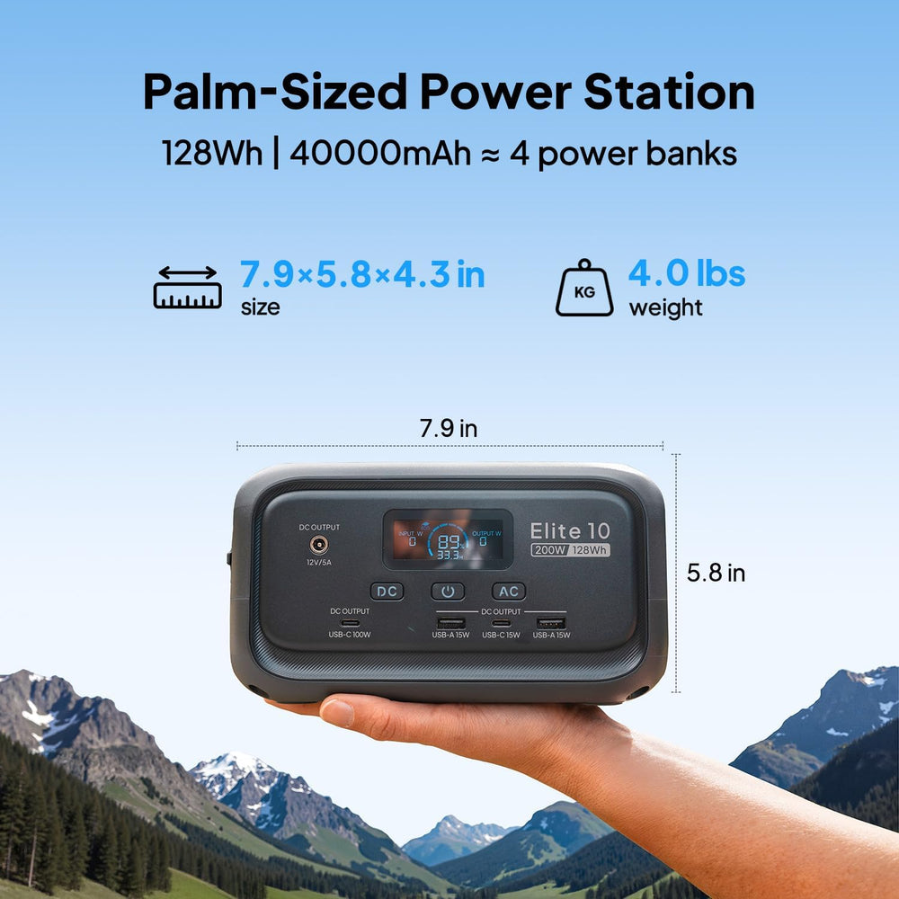 BLUETTI Elite 10 Mini Portable Power Station, 128Wh 200W Solar Generator