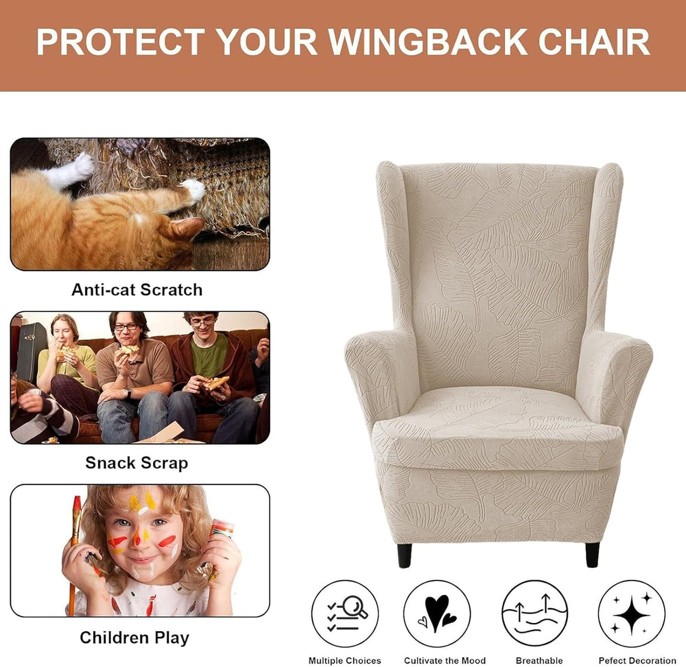 HAOYONG 2 Piece Wingback Chair Covers Stretch Wing Chair Slipcover Jacquard W...