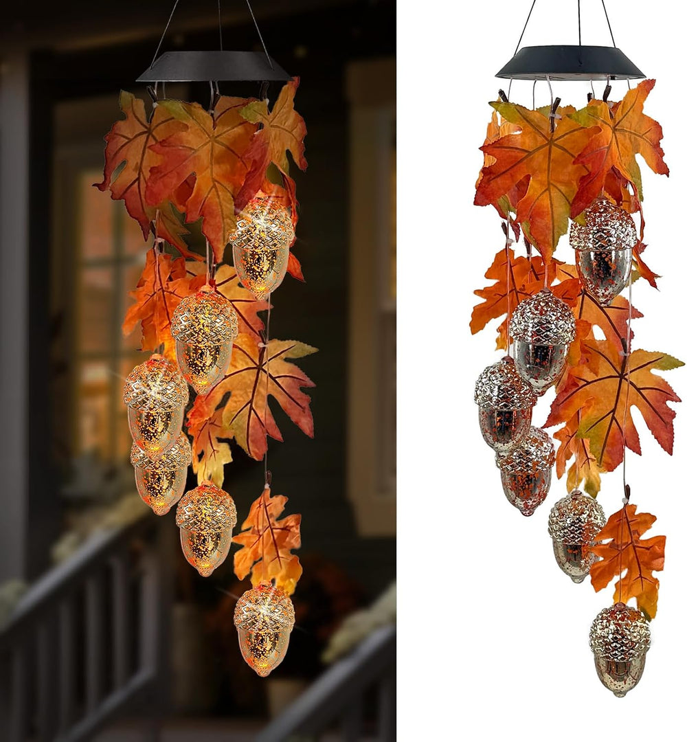 Solar Acorns Wind Chimes for Outside,Oak Leaves Danglers Mobile Lights
