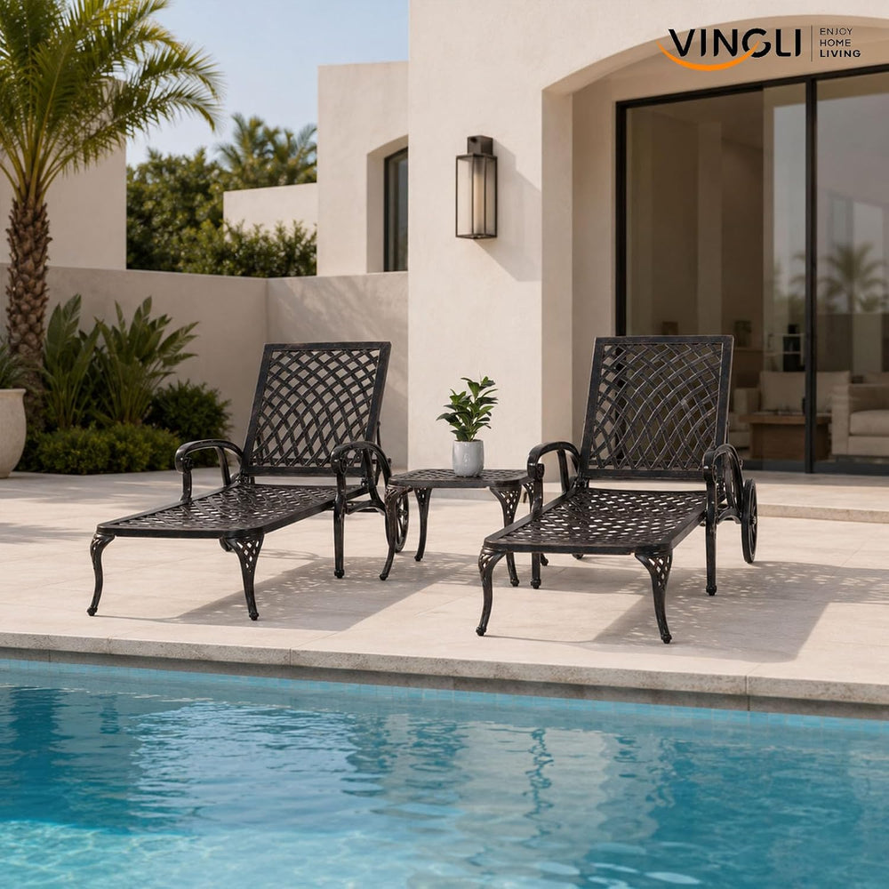 VINGLI Cast Aluminum Outdoor Chaise Lounge Chair (1, Bronze)