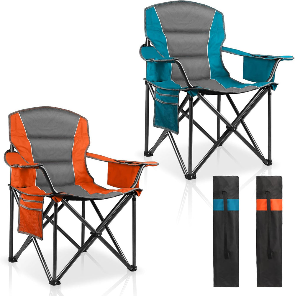 2 Pack Padded Oversized Camping Chairs for Adults,Heavy Duty Support 400 Lbs,...
