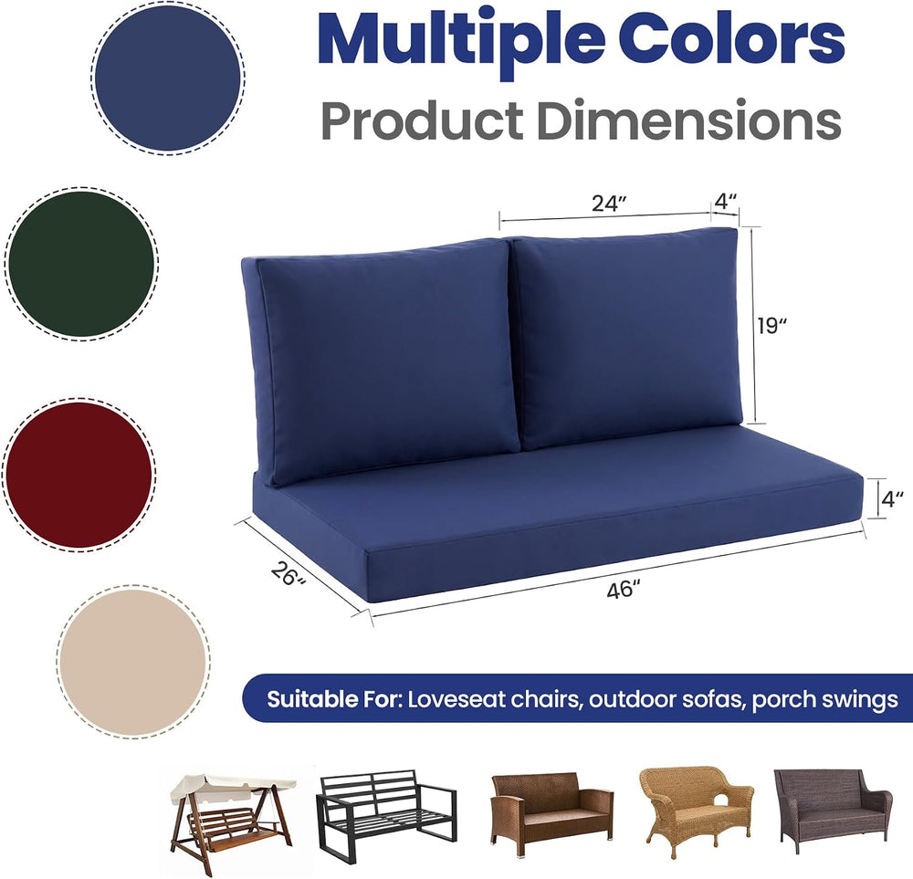 Outdoor Loveseat Cushion Set, 46" x 26" Loveseat Cushions for Outdo...
