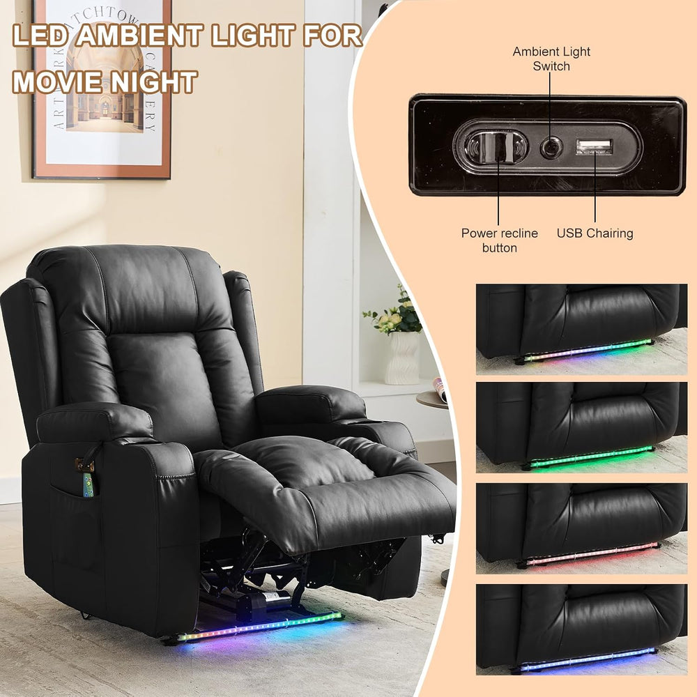 IPKIG 3-Piece Power Recliner Sofa Set with Massage and Heat, Faux Leather