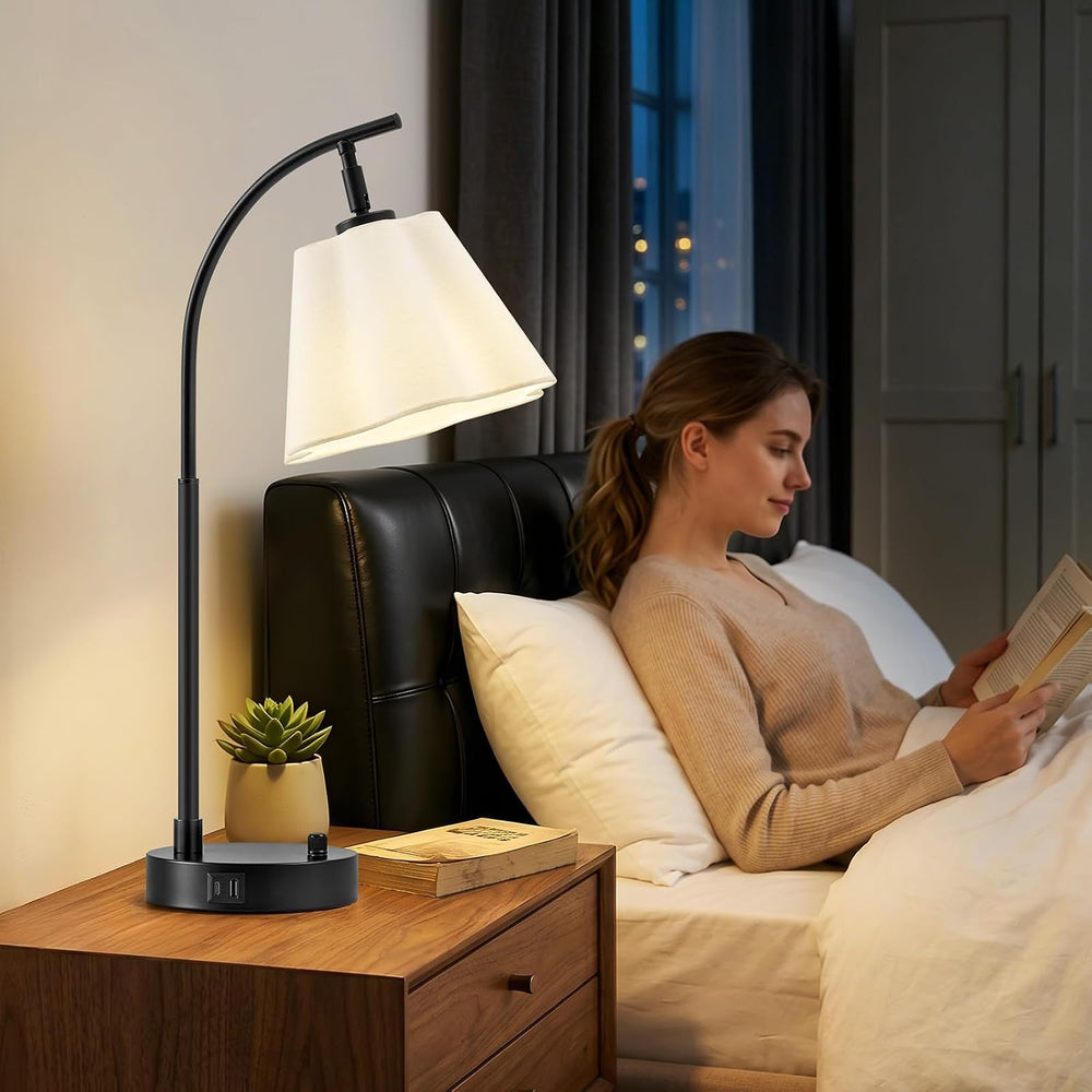 Table Lamps Set of 2, Stepless Dimmable Bedside Lamps with USB A&C Ports