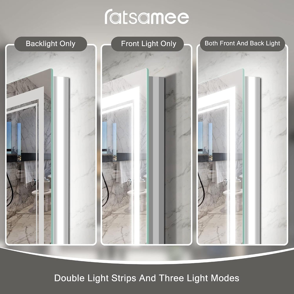 Ratsamee 28x36 LED Bathroom Mirror with Lights, Backlit+Front Lit, Anti-Fog